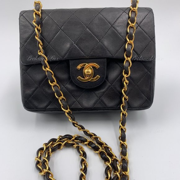 Authentic CHANEL Classic Lambskin Chain Mini Square Flap Bag black in Gold Hardw - Picture 4 of 17